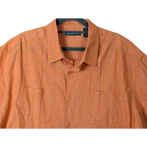 Cubavera Men Size XL Solid Orange Cotton & Linen Short Sleeve Casual Cuban Shirt - Picture 3 of 16